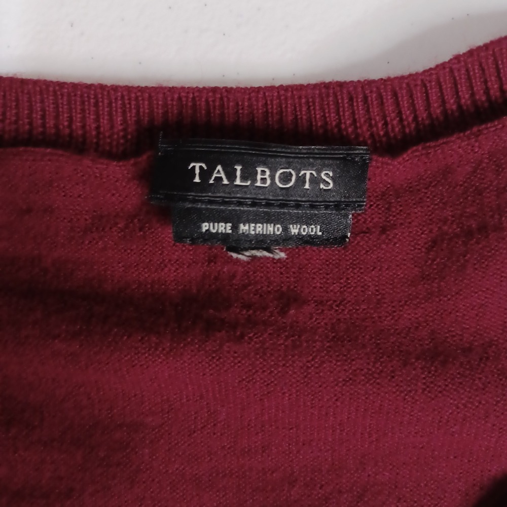 Women's Talbots Red Wine Color Button Up Long Sleeve Cardigan 100% Merino Wool - Picture 6 of 9